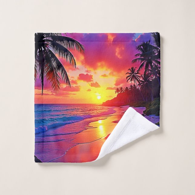 Design de rêve de plage Sunset Vibrant (Gant de toilette)