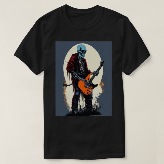 Design de t-shirt scray, crâne jouant de guita éle (Design devant)