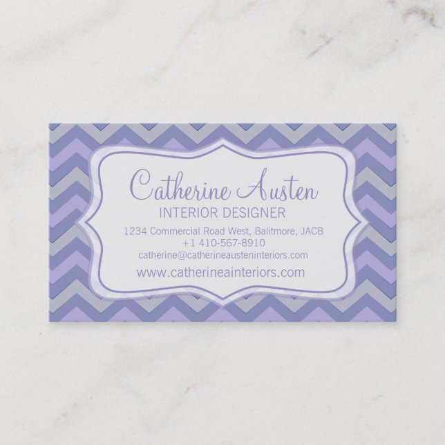 Design d'intérieur zigzag violet bleu carte de vis (Devant)