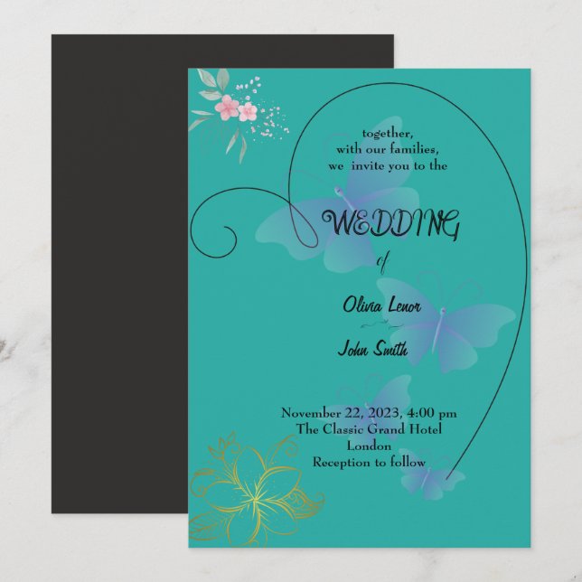 Design élégant de carte de mariage (Devant / Derrière)