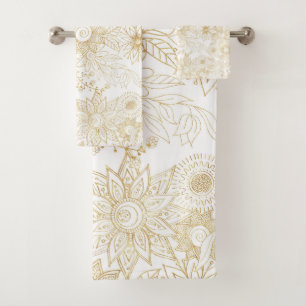 Design élégant de doodles à fleurs dorées