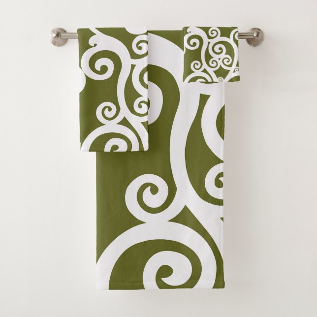 Design élégant, motif floral, vert olive, blanc (En situation)