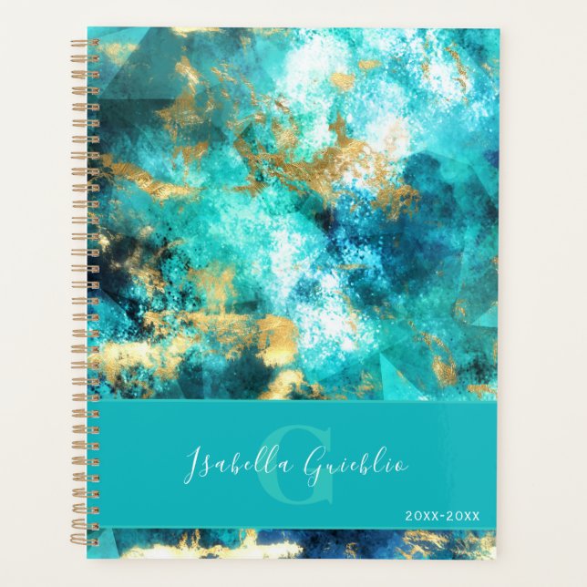 Design en marbre Abstrait turquoise et or (Devant)