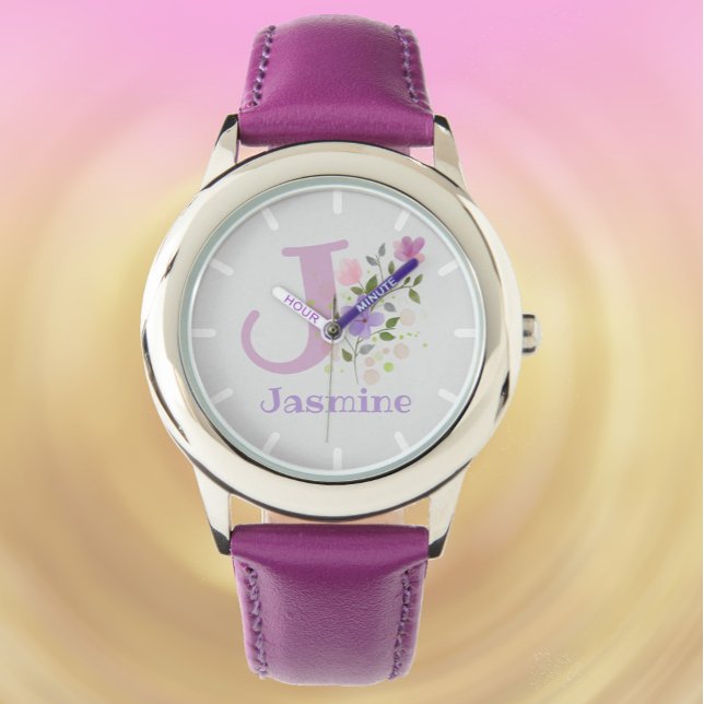 Design floral avec nom et première montre pour enf (Créateur téléchargé)