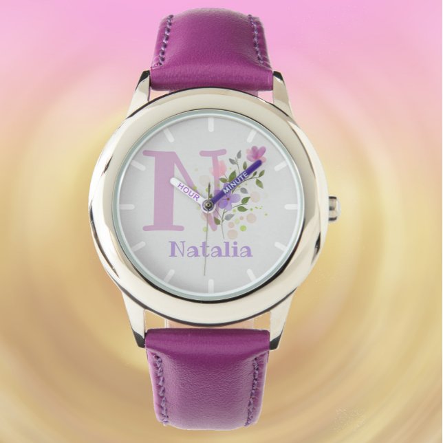 Design floral avec nom et première montre pour enf (Créateur téléchargé)