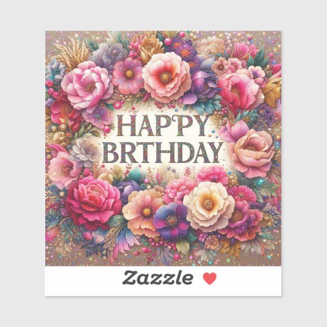 Design floral coloré Sticker d'anniversaire (Feuille)