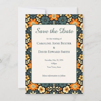 Design floral moderne sarcelle et orange Enregistr