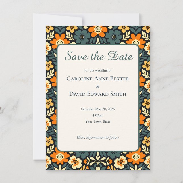Design floral moderne sarcelle et orange Enregistr (Devant)