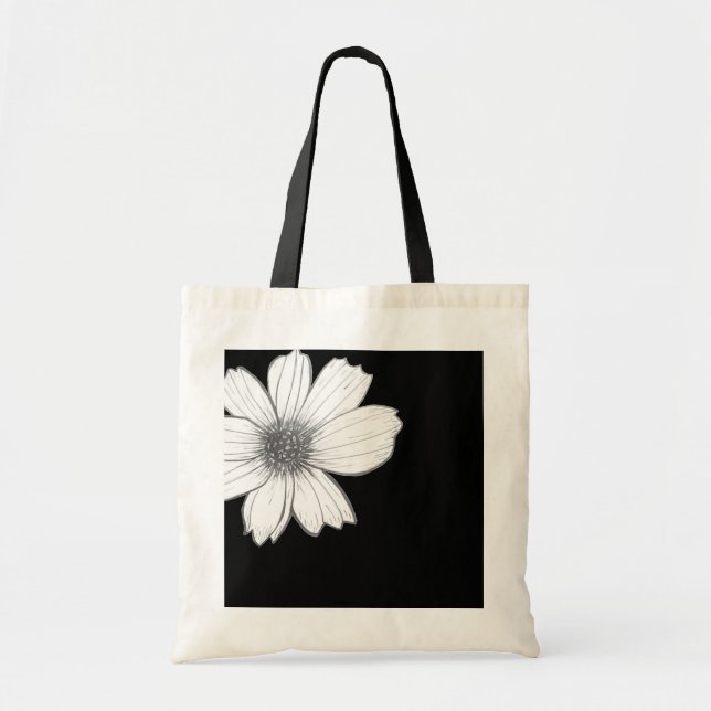Design floral Sac fourre-tout noir et blanc (Devant)