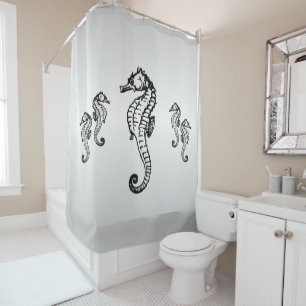 Design hippocampe sur rideau de douche d'argent