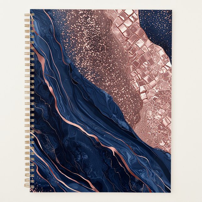 Design Marbré Abstrait Navy et Or Rose (Devant)