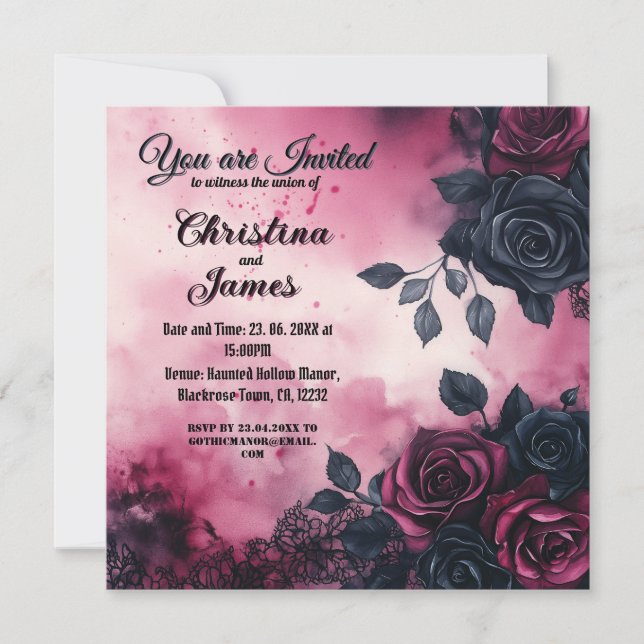 Design Mariage gothique : Roses foncés & dentelle (Devant)