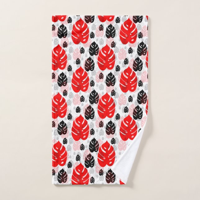 Design Motif d'illustration de feuille noire rouge (Serviette à main)