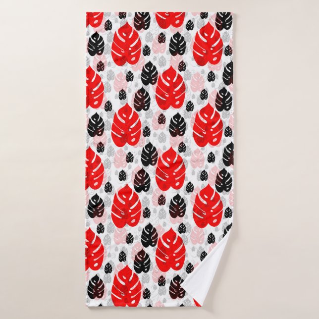 Design Motif d'illustration de feuille noire rouge (Serviette de bain)