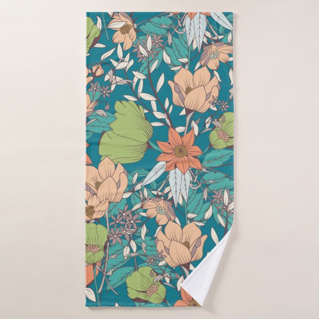 Design motif sans couture avec fleurs dessinées à  (Serviette de bain)