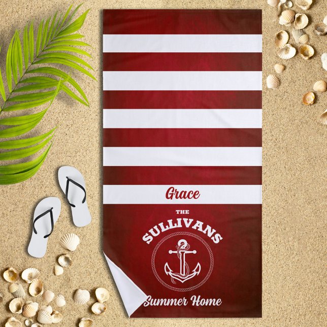Design nautique Serviette de plage rayée rouge (Créateur téléchargé)