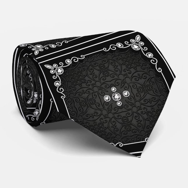 Design noir et argenté avec cravate à look diamant (Roulé)