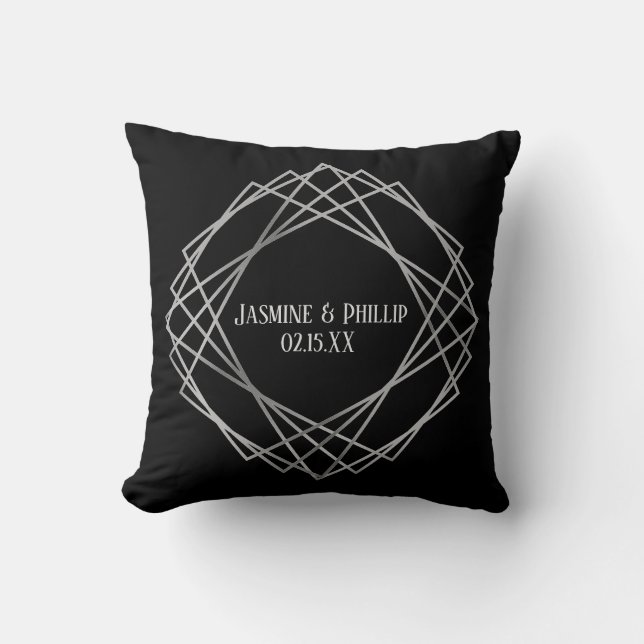 Design Noir & Gris Mid Mod - Coussin Carré (Recto)