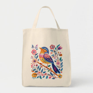 Design sac fourre-tout, ethnique oiseaux et fleurs
