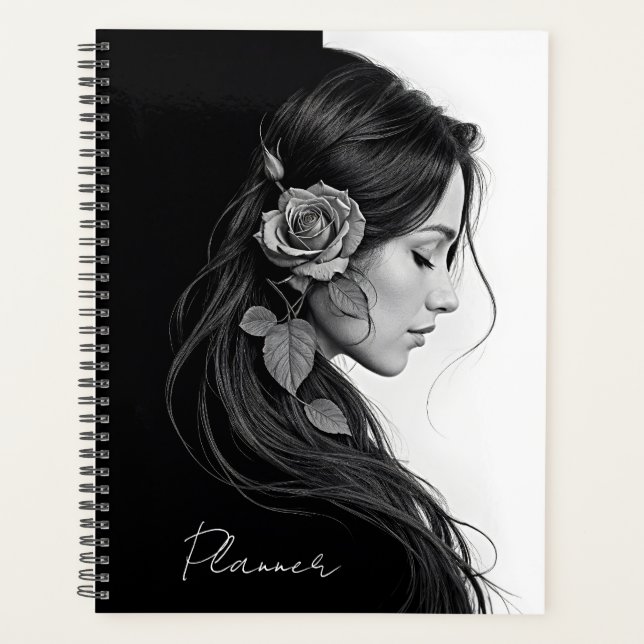 Design saisonnier noir blanc dramatique cheveux fl (Devant)