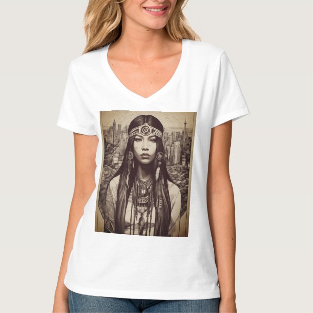 Design T-shirt de la Linework amérindienne (Devant)