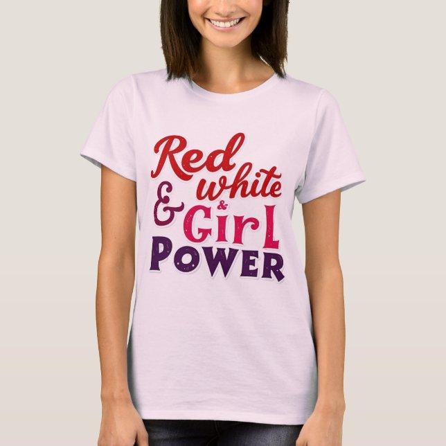 Design T-shirt Power Rouge, Blanc et Fille (Devant)