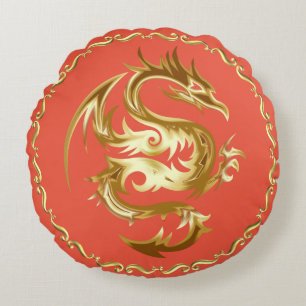 Designer Golden Dragon ClipArt Round Coussin