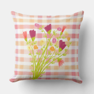 Designer Plaid et Floral Coussin