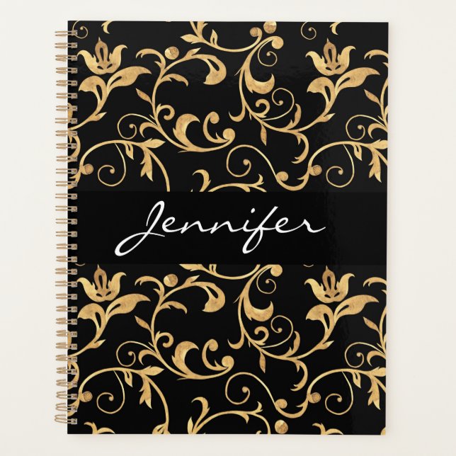Designer Royal Black and Gold Damask Personnalisé (Devant)