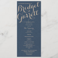 Designer Text Navy Blue Wedding programme