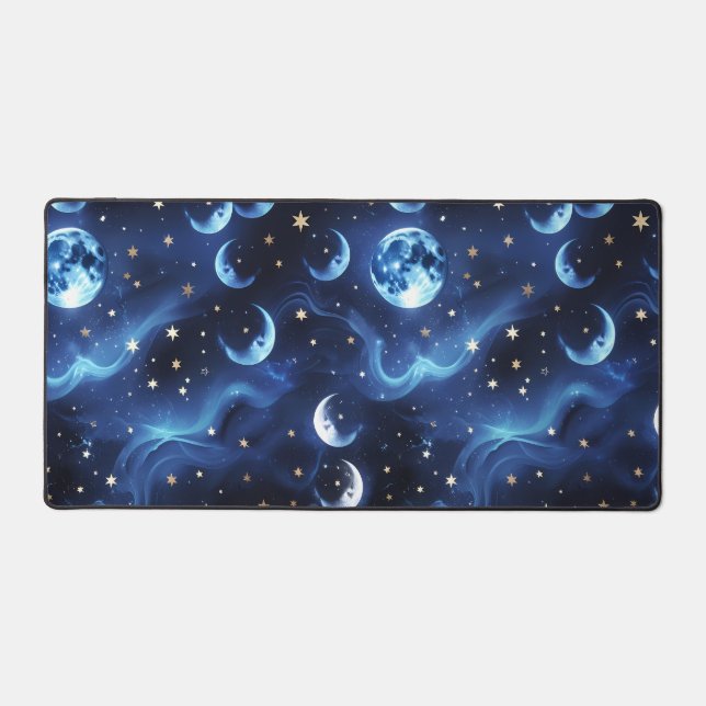 Desk Mat – Luxury Sapphire Blue Celestial Moon (Recto)