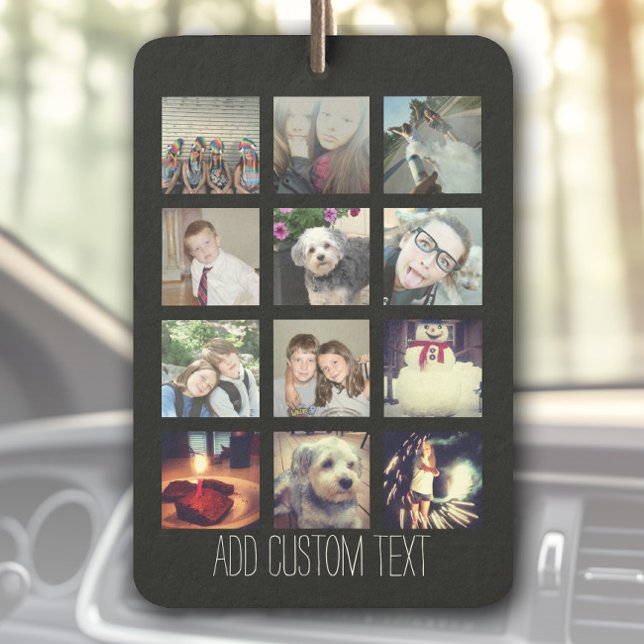 Désodorisant Pour Voiture 12 Photo Instagram Collage avec Arrière - plan noi (Custom Air Freshener with Photo Collage)