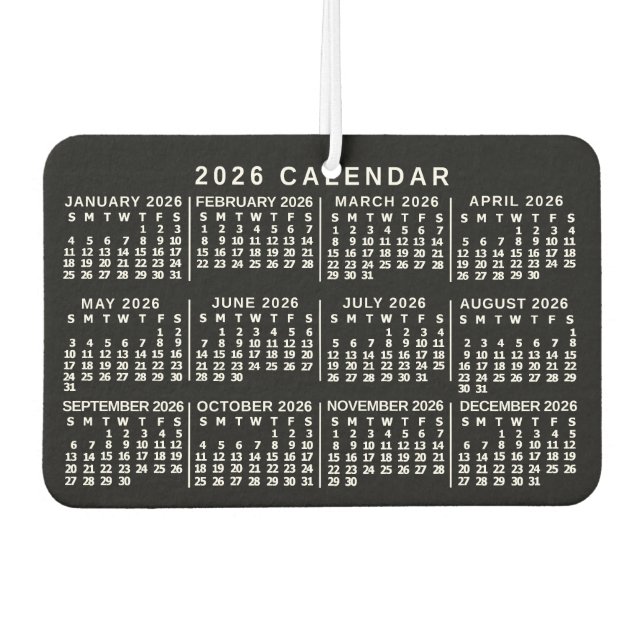 Désodorisant Pour Voiture 2026 Year Monthly Calendar Classic Black and White (Devant)