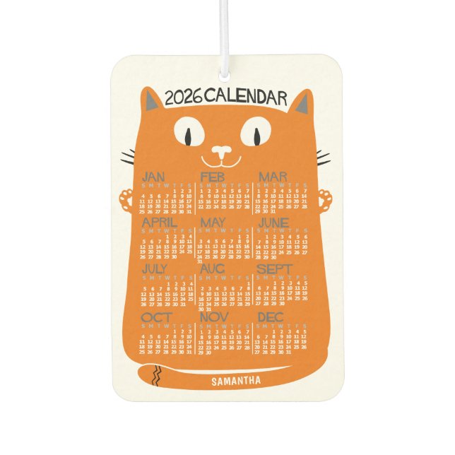 Désodorisant Pour Voiture 2026 Year Monthly Calendar Mid-Century Orange Cat (Devant)