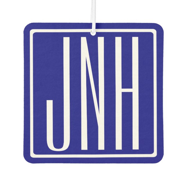 Désodorisant Pour Voiture 3 Initiales Monogramme | Bleu et blanc de la marin (Devant)