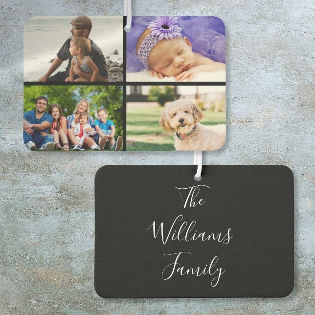 Désodorisant Pour Voiture 4 Collage photo préféré Nom élégant du script (4 Photo Collage Modern Elegant Script Name Air Freshener)