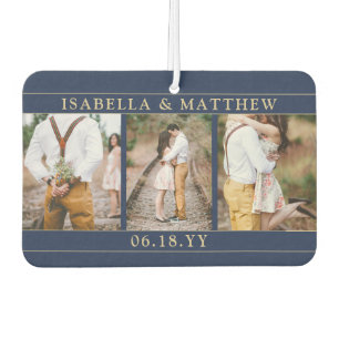 Désodorisant Pour Voiture 4 Photo Mariage Collage Marine Blue & Gold Heart