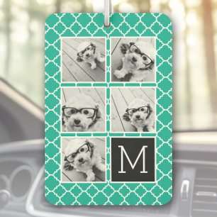 Désodorisant Pour Voiture 5 Photo Collage Monogramme - Vert Emeraude et Noir
