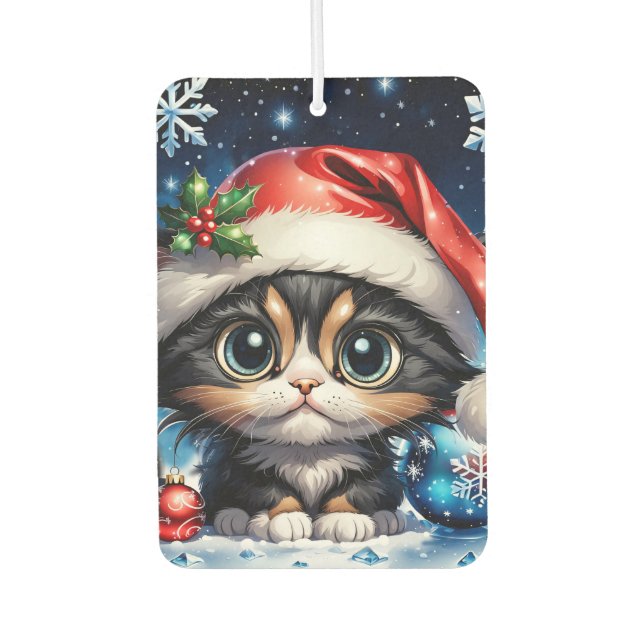 Désodorisant Pour Voiture adorable chaton de Noël. (Devant)