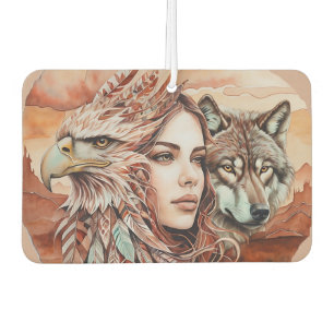 Désodorisant Pour Voiture Aigle - Femme - Loup - aquarelle art 1 - Amusants