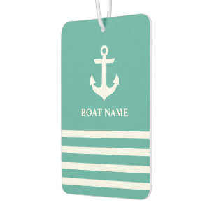 Désodorisant Pour Voiture Ancre nautique Striped Boat Name Turquoise