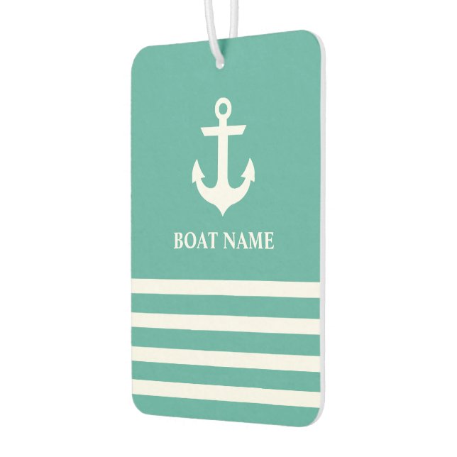 Désodorisant Pour Voiture Ancre nautique Striped Boat Name Turquoise (Gauche)
