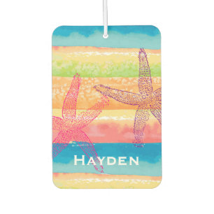 Désodorisant Pour Voiture Aquarelle colorée rayures Starfish Personnalisé