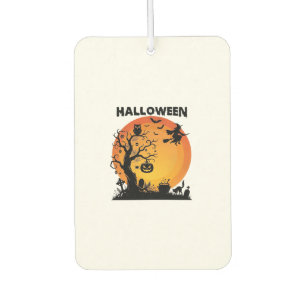Désodorisant Pour Voiture Arbre effrayant Halloween Sorcière volante Lune or