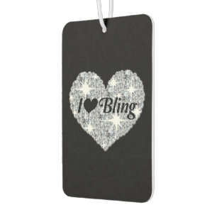 Désodorisant Pour Voiture argent funky 'I Love Bling' citation coeur diamant