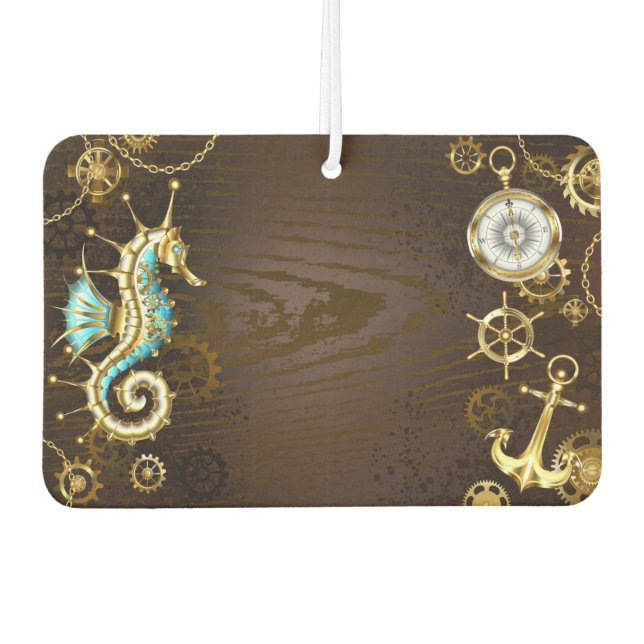 Désodorisant Pour Voiture Arrière - plan en bois avec cheval de mer mécaniqu (Devant)