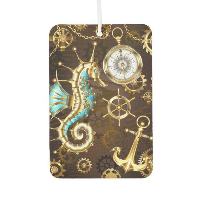 Désodorisant Pour Voiture Arrière - plan en bois avec cheval de mer mécaniqu (Devant)