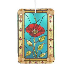 Désodorisant Pour Voiture Art de vitrail fleuri rouge vif