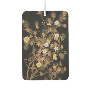Désodorisant Pour Voiture Art floral automnal noir doré vintage japonais