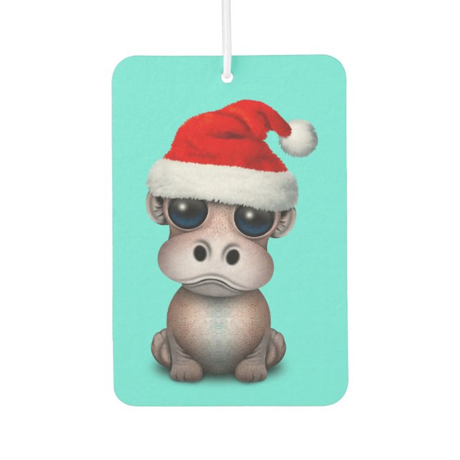 Désodorisant Pour Voiture Baby Hippo portant un chapeau de Père Noël (Devant)